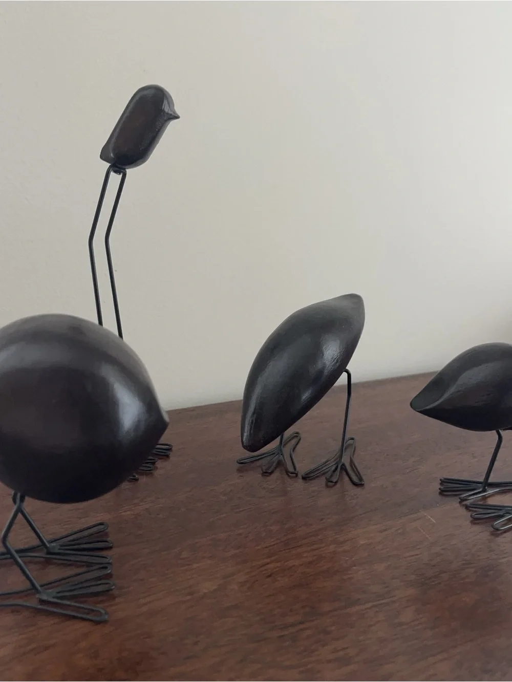 IKEA Dark Wood Bird Figures FISKELAGE Minimalist Modern Metal Legs - SET OF 4